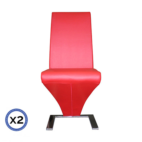 Premium Z Shape Red Leatherette Dining Chairs - Set of 2