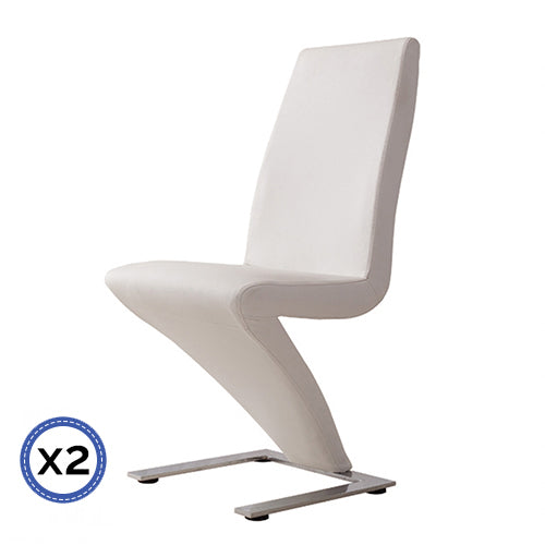 Premium White Leatherette Z-Shaped Dining Chairs, Set of 2