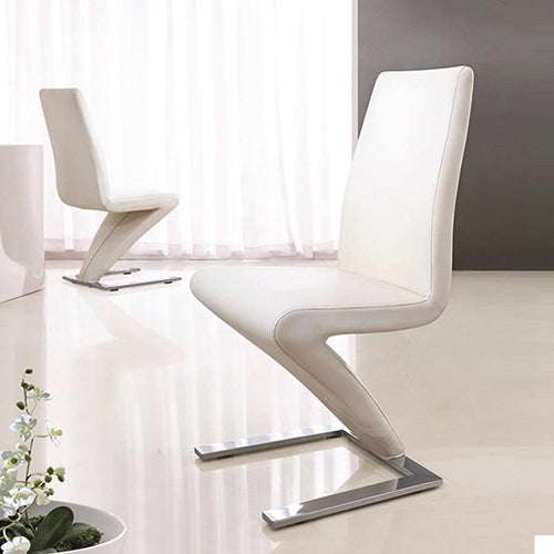 Premium White Leatherette Z-Shaped Dining Chairs, Set of 2