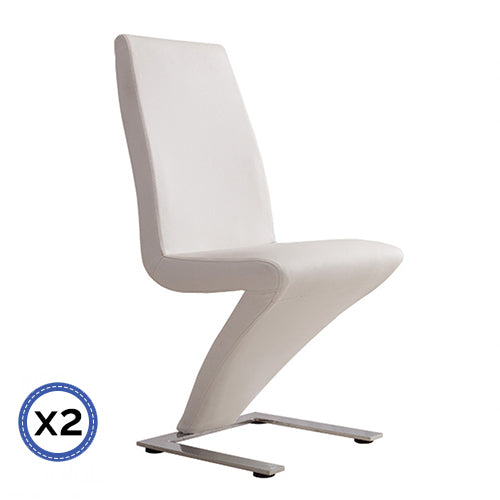 Premium White Leatherette Z-Shaped Dining Chairs, Set of 2