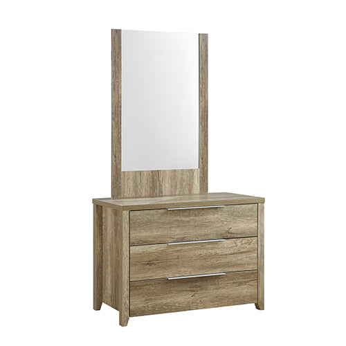 Oak Color 3-Drawer Dresser with Mirror & Metal Handles