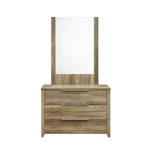 Oak Color 3-Drawer Dresser with Mirror & Metal Handles