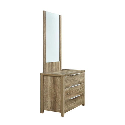 Oak Color 3-Drawer Dresser with Mirror & Metal Handles