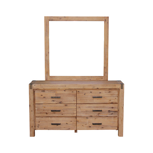 6-Drawer Oak Dresser & Mirror Set, Solid Acacia & Metal Finish