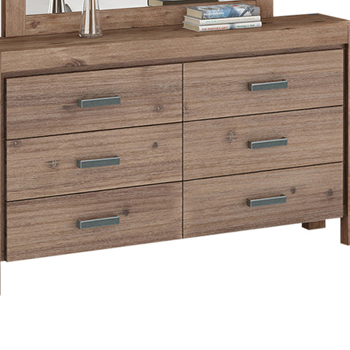 6-Drawer Oak Dresser & Mirror Set, Solid Acacia & Metal Finish