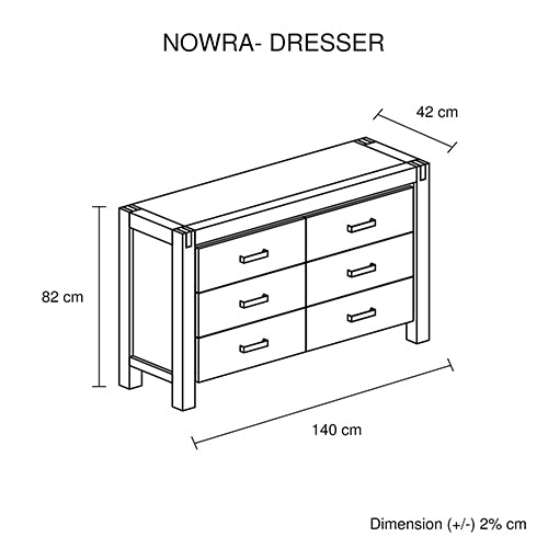 6-Drawer Oak Dresser & Mirror Set, Solid Acacia & Metal Finish