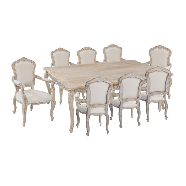 White Washed Oak Wood Dining Set with Upholstered Seats