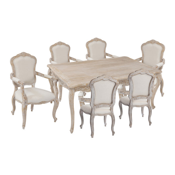 Sturdy Oak Wood White Washed Dining Set, 8 Arm Chairs