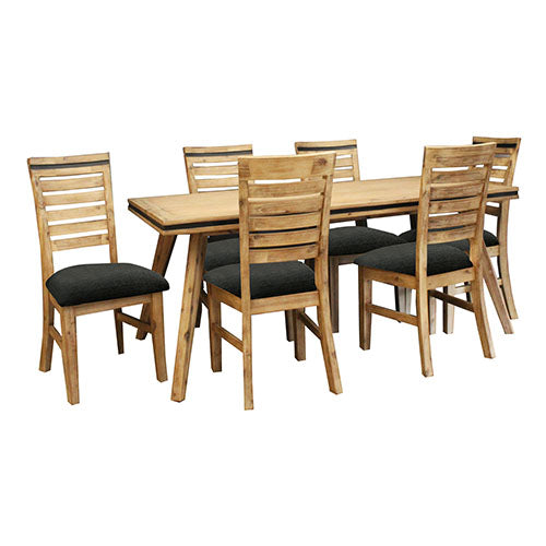 Durable 7-Piece Acacia Dining Table Set with Fabric Chairs