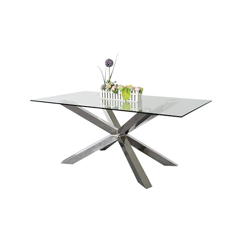 Modern 12mm Glass Dining Table with Glossy Crisscross Base