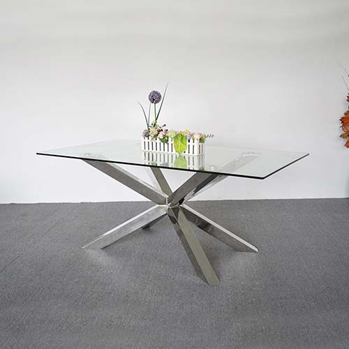 Modern 12mm Glass Dining Table with Glossy Crisscross Base