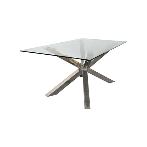 Modern 12mm Glass Dining Table with Glossy Crisscross Base