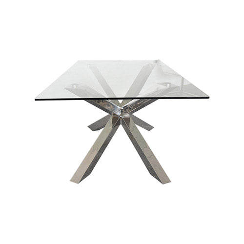 Modern 12mm Glass Dining Table with Glossy Crisscross Base