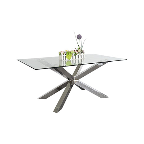 Modern 12mm Glass Dining Table with Glossy Crisscross Base