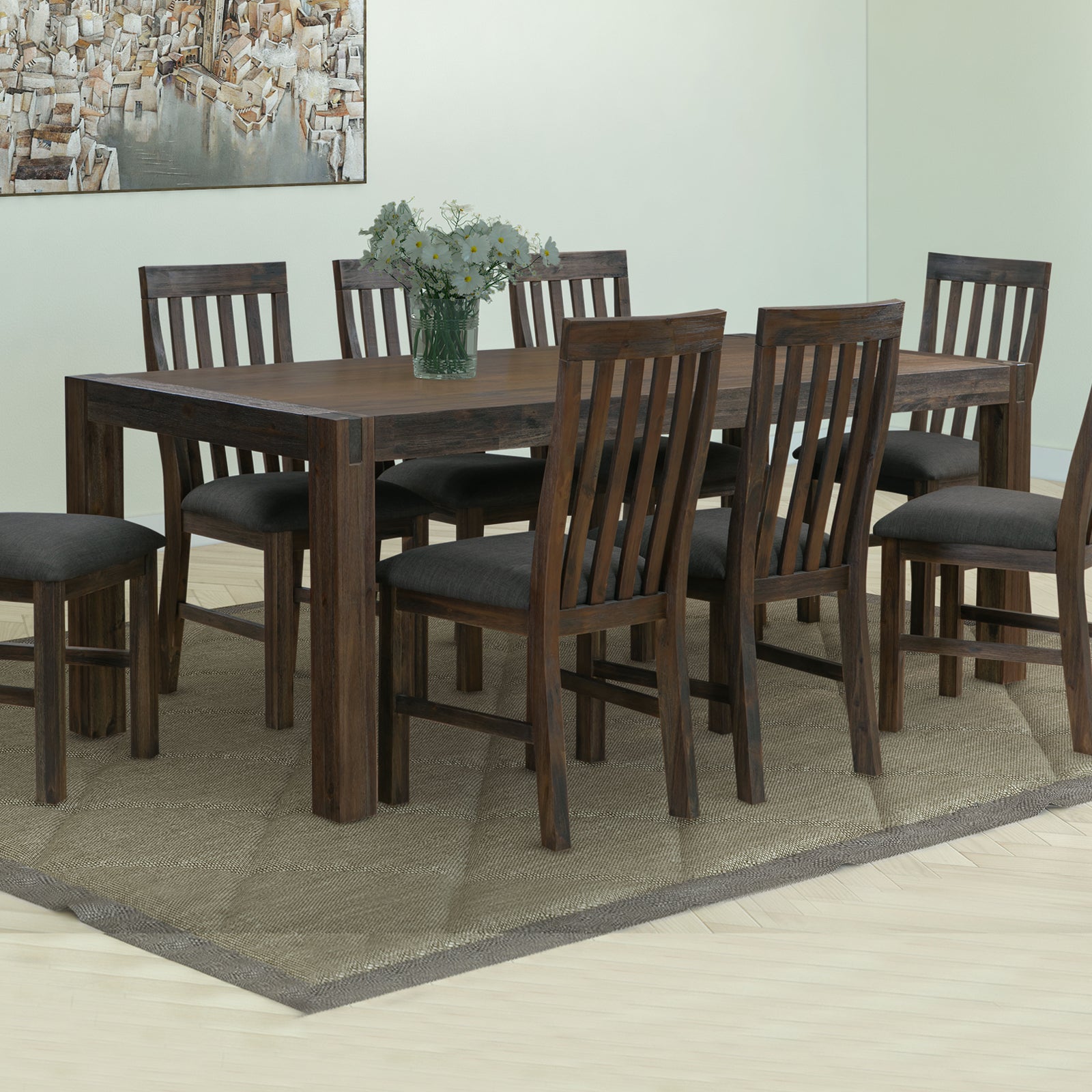 210cm Large Solid Acacia Wood Dining Table with Metal Finish