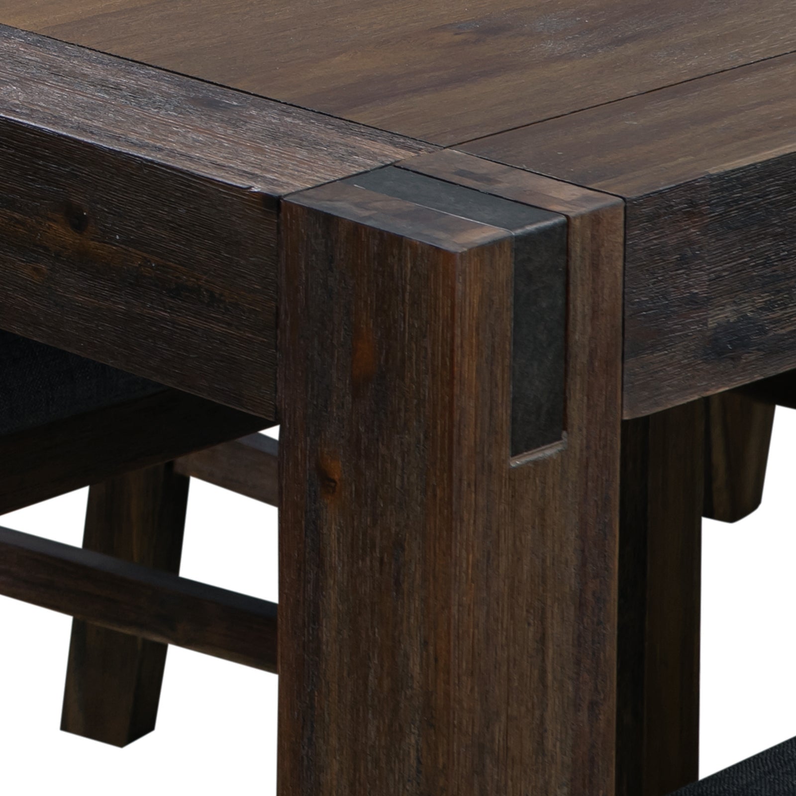 210cm Large Solid Acacia Wood Dining Table with Metal Finish