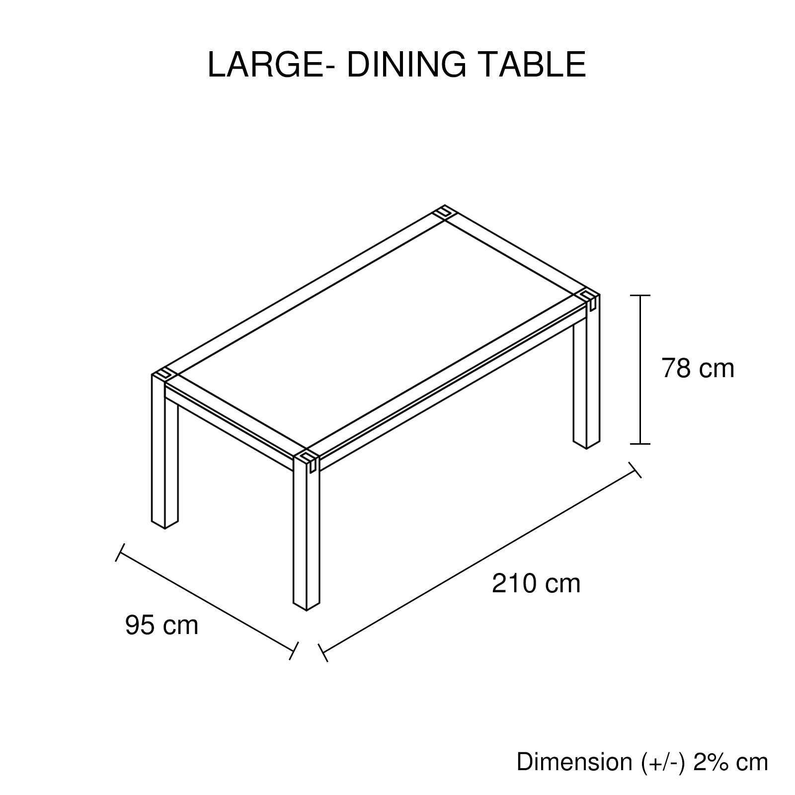 210cm Large Solid Acacia Wood Dining Table with Metal Finish