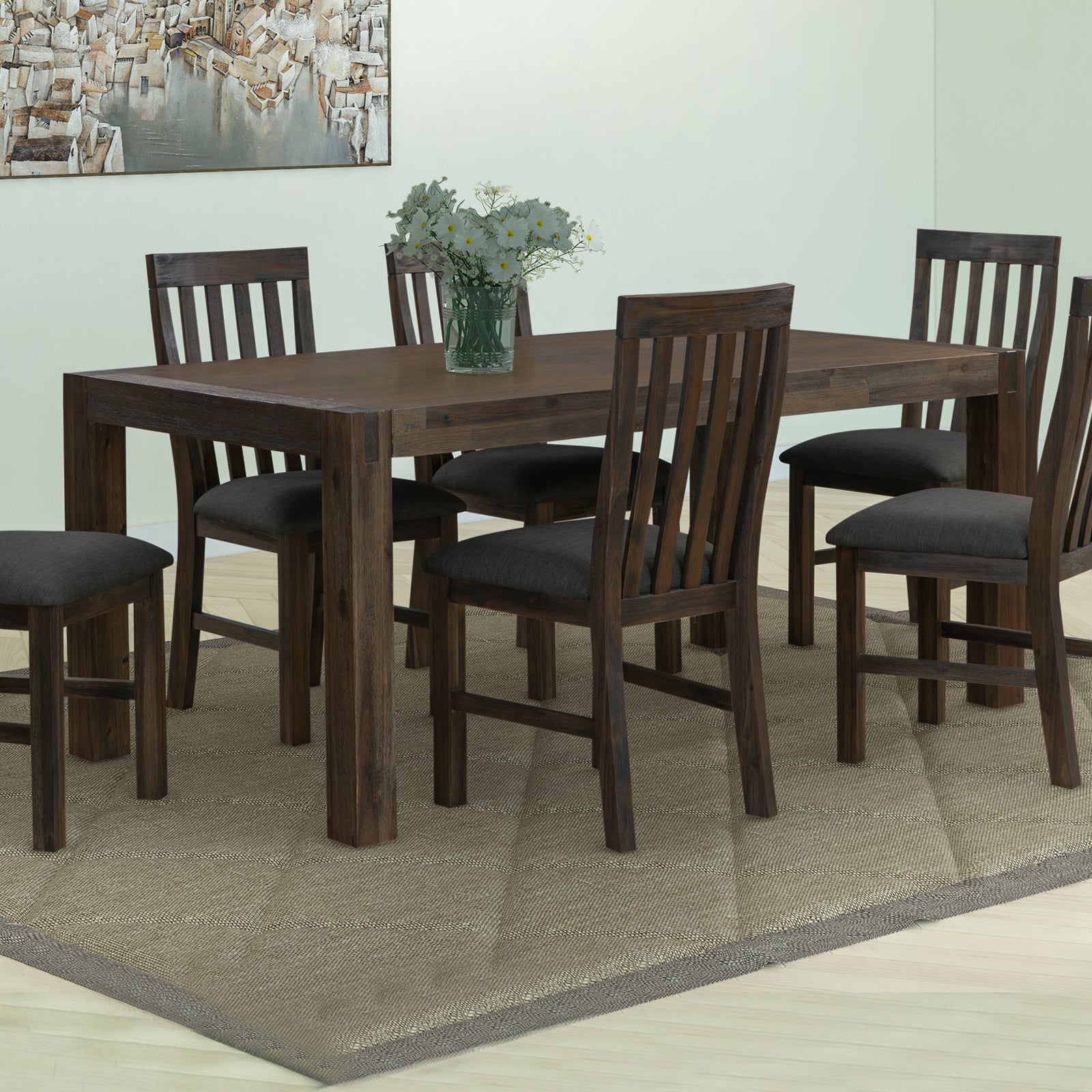 Solid Acacia Timber Frame Dining Table 180cm with Metal Finish