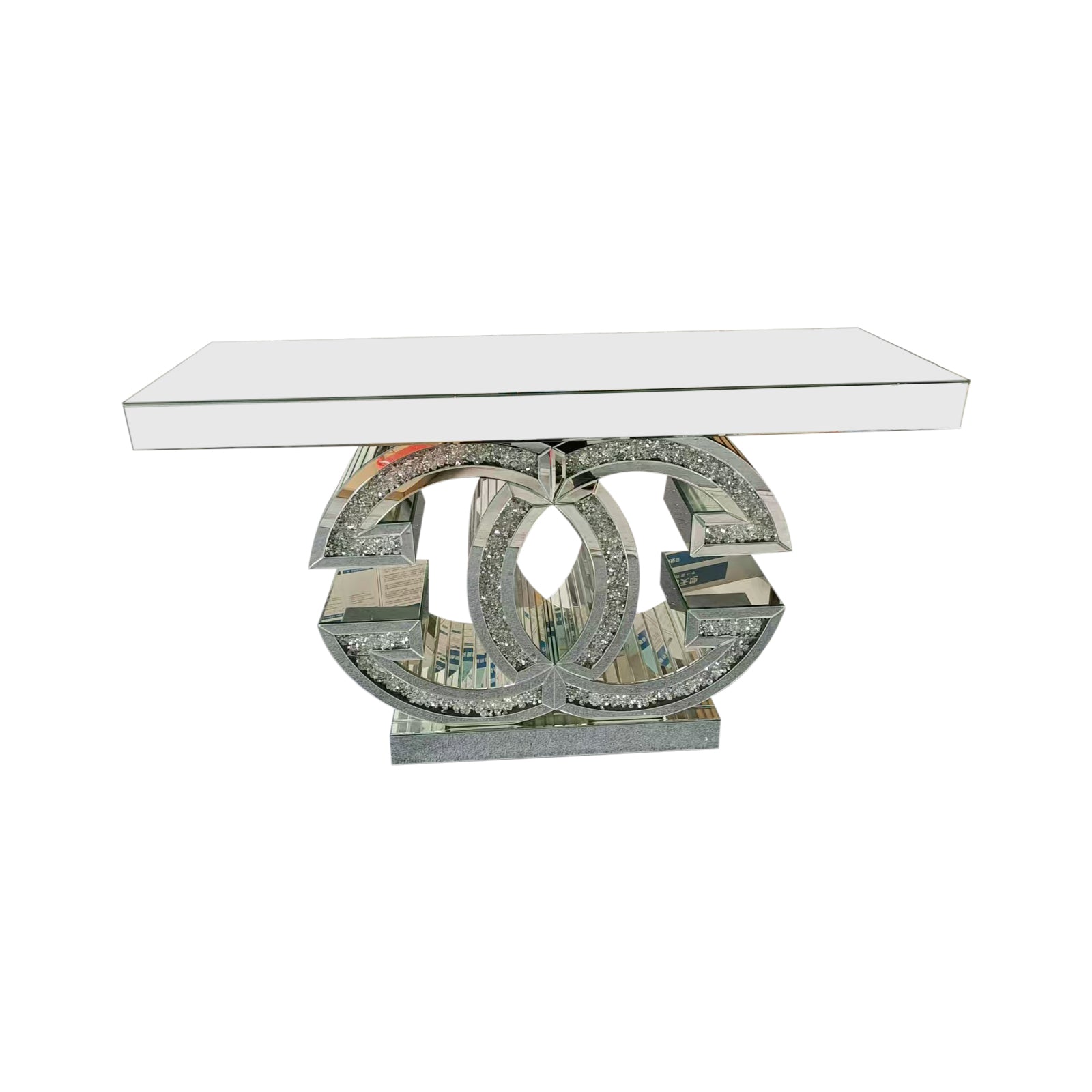 Hall Table MDF & Mirror & Crushed Acrylic Diamonds Silver Colour