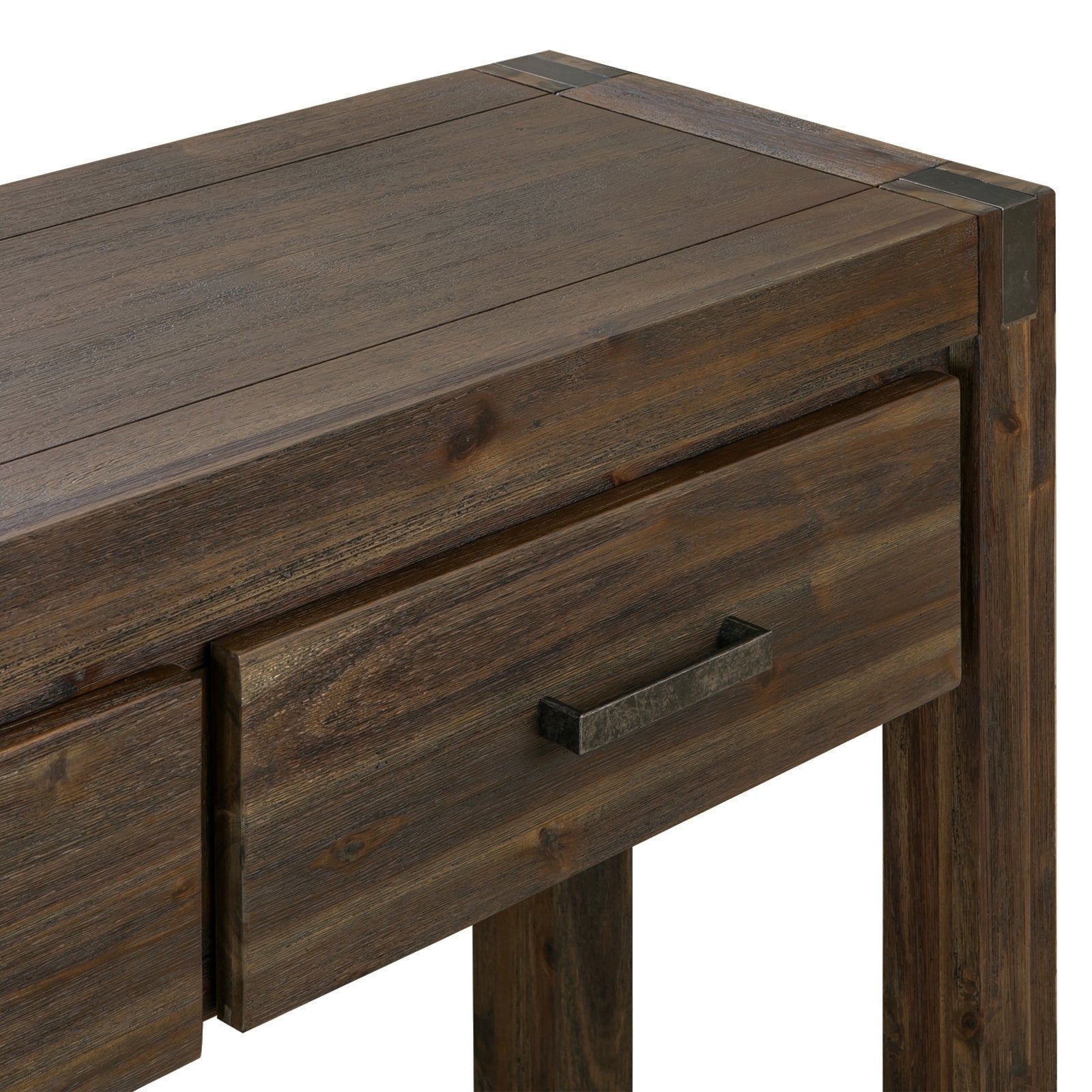 Rustic Solid Acacia Hall Table 2 Drawers with Metal Finish