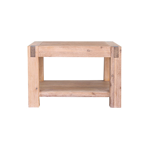 Minimal Oak Lamp Table with Metal Finish - Solid Acacia