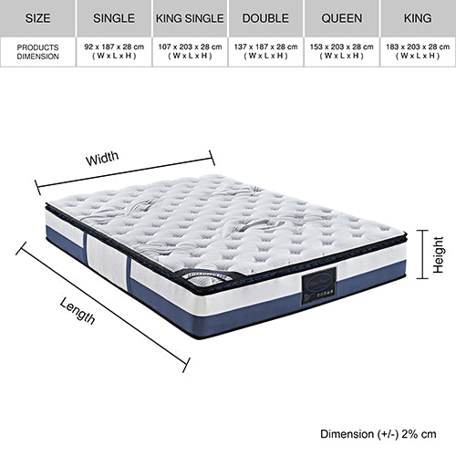 Medium Firm Double Mattress, Latex Top, Pocket Spring, 28cm