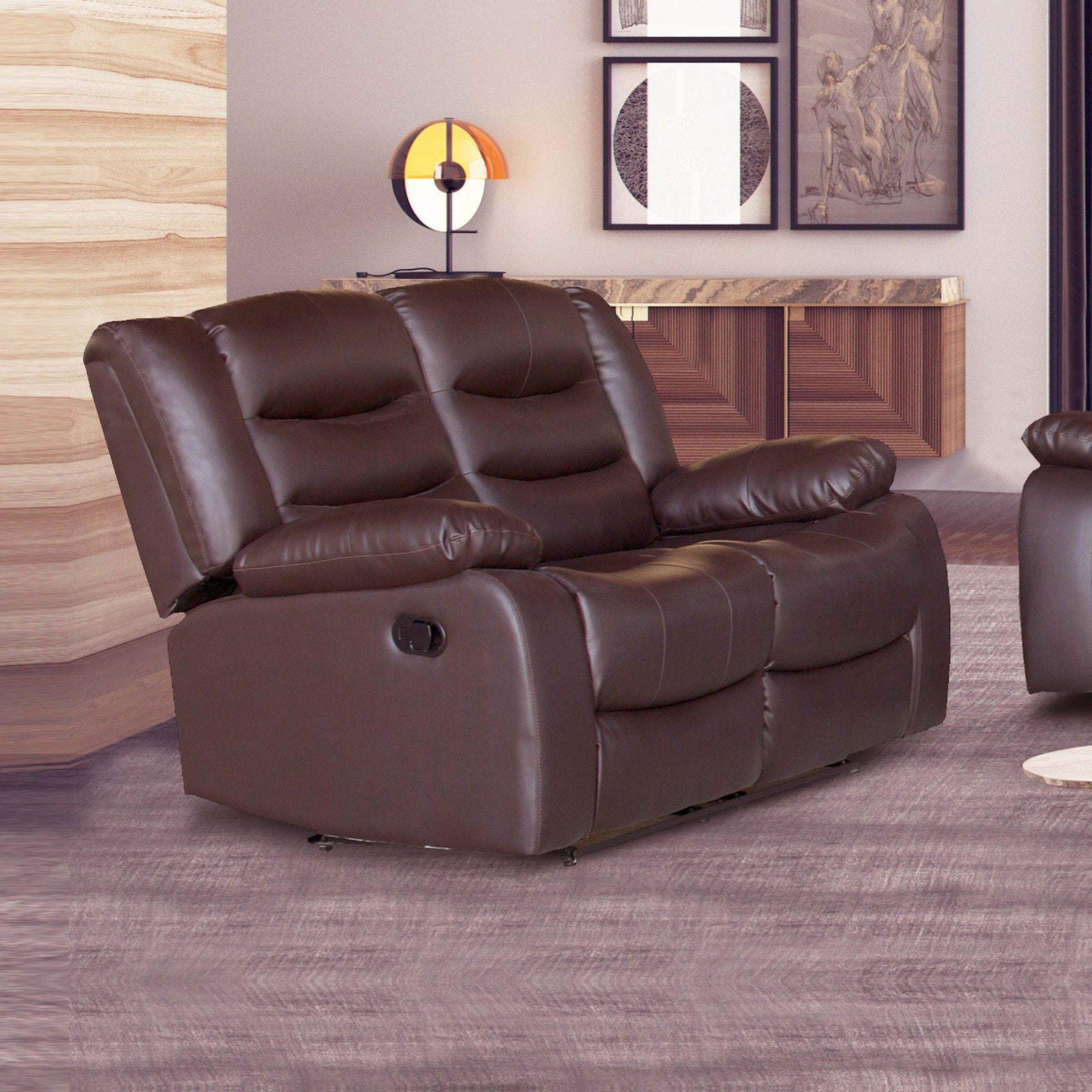 Luxurious 2-Seater Recliner Sofa, Faux Leather, Brown