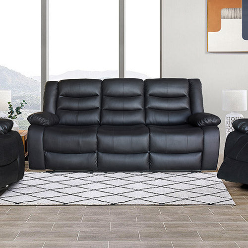 Luxurious 3 Seater Faux Leather Recliner Sofa in Black