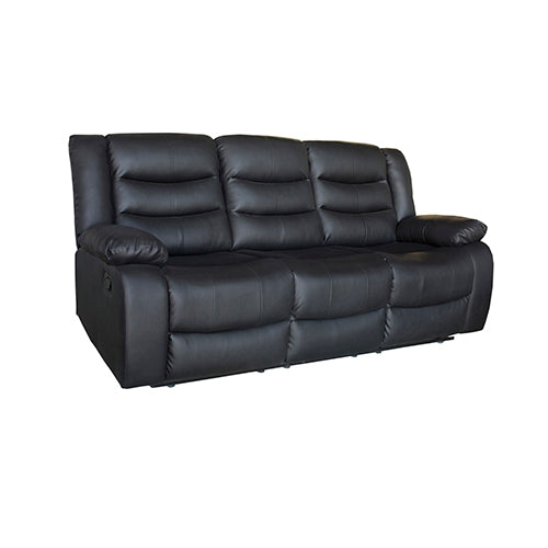 Luxurious 3 Seater Faux Leather Recliner Sofa in Black