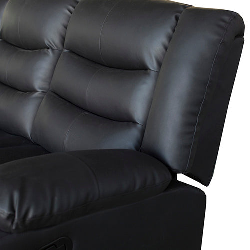 Luxurious 3 Seater Faux Leather Recliner Sofa in Black