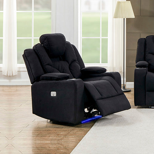 Electric Adjustable Recliner Sofa Set with LED in Black Rhino Fabric