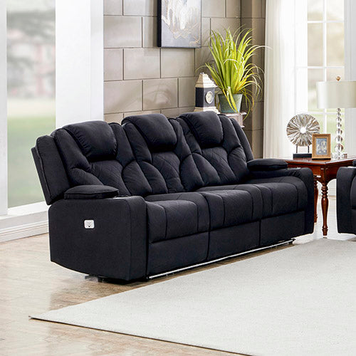 Electric Adjustable Recliner Sofa Set with LED in Black Rhino Fabric