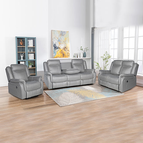 Premium Grey Fabric Recliner Sofa Set, Metal Frame, 3-2-1 Seater