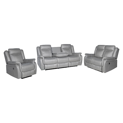 Premium Grey Fabric Recliner Sofa Set, Metal Frame, 3-2-1 Seater