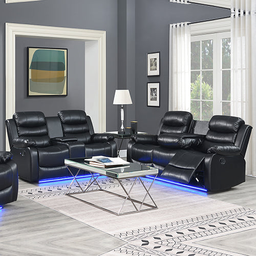 Ultra Cushioned Black Leatherette Recliner with LED Light