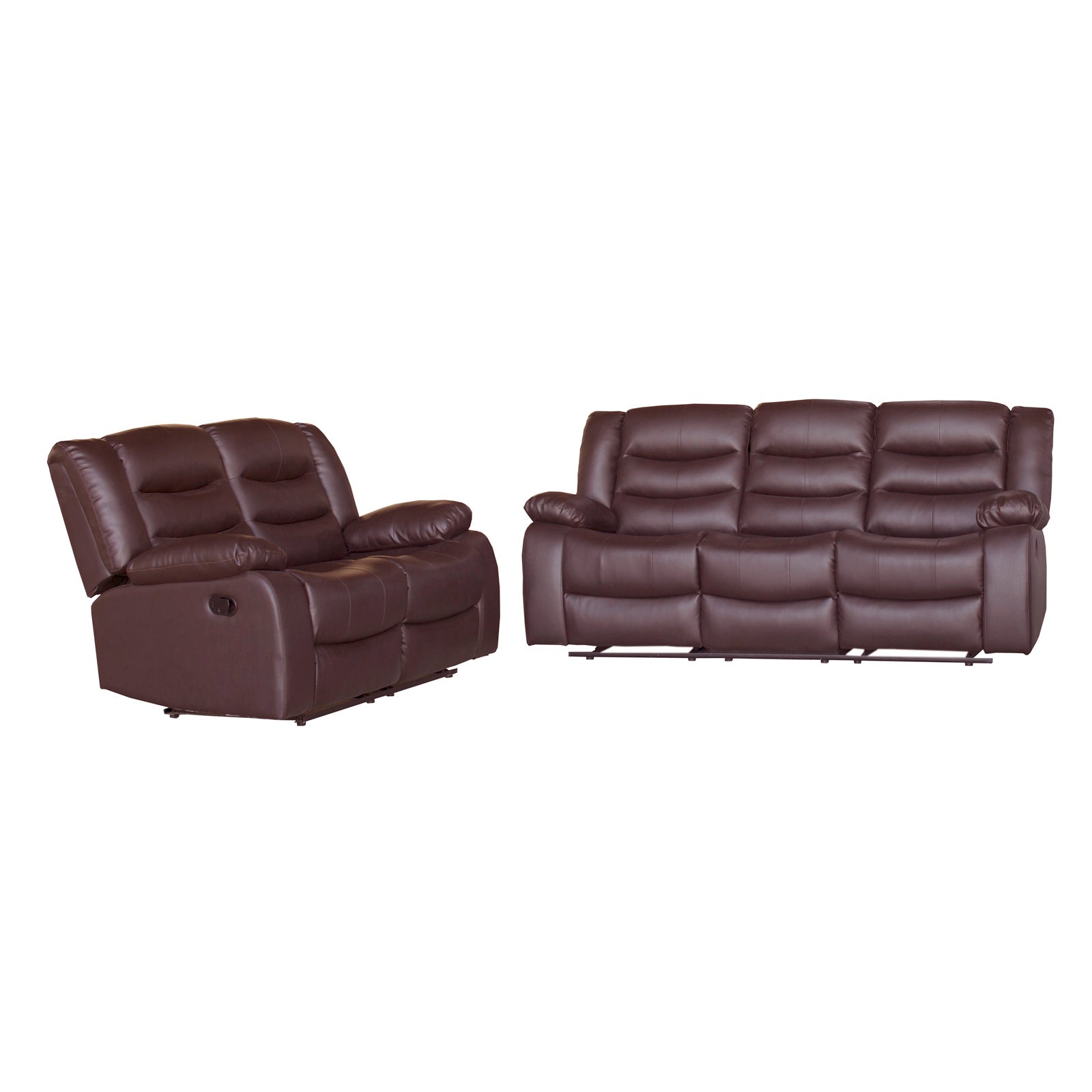 3+2 Seater Recliner Sofa, Faux Leather, Brown, High Density Foam