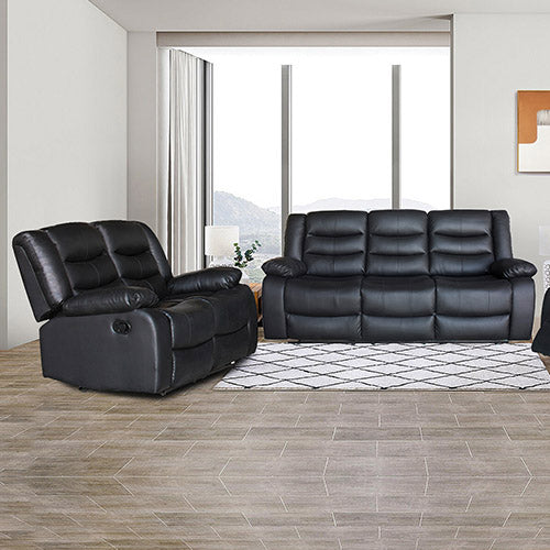 Black Faux Leather 3+2 Seater Recliner Sofa with Cushions