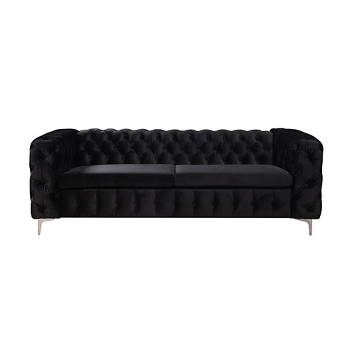 Stylish 3+2 Seater Black Velvet Sofa with Metal Legs