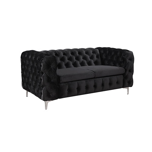 Stylish 3+2 Seater Black Velvet Sofa with Metal Legs