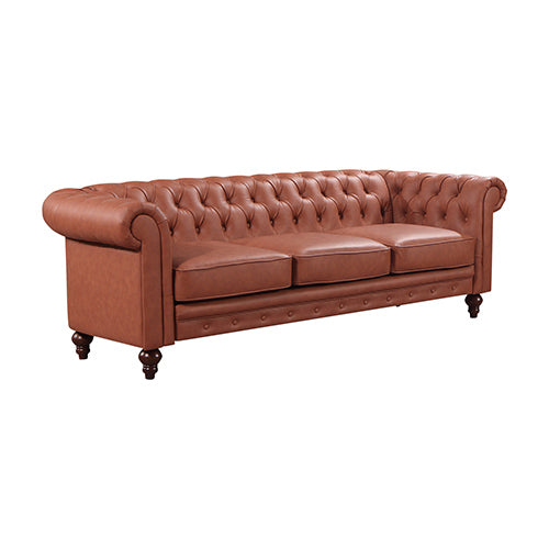 Luxurious Brown Faux Leather 3+2 Seater Chesterfield Sofa