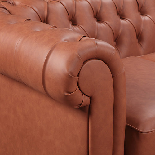 Luxurious Brown Faux Leather 3+2 Seater Chesterfield Sofa