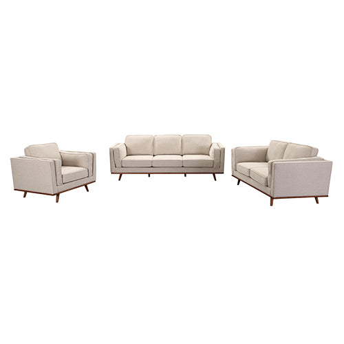 Beige Fabric 3+2 Seater Sofa Set with Wooden Frame