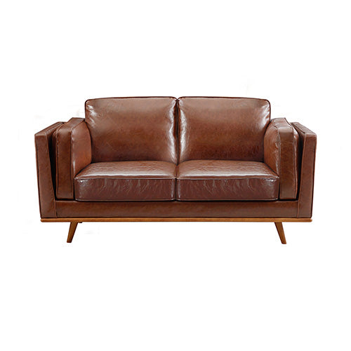 Brown Leather 3+2 Seater Sofa Set with Wooden Frame