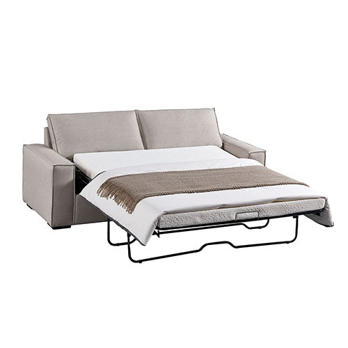 Sturdy Beige Sofa Bed with Fabric Upholstery and Mattress