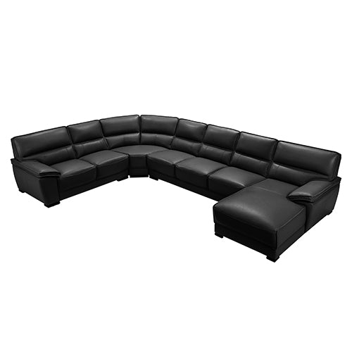 7 Seater Black Leatherette Corner Sofa with Chaise