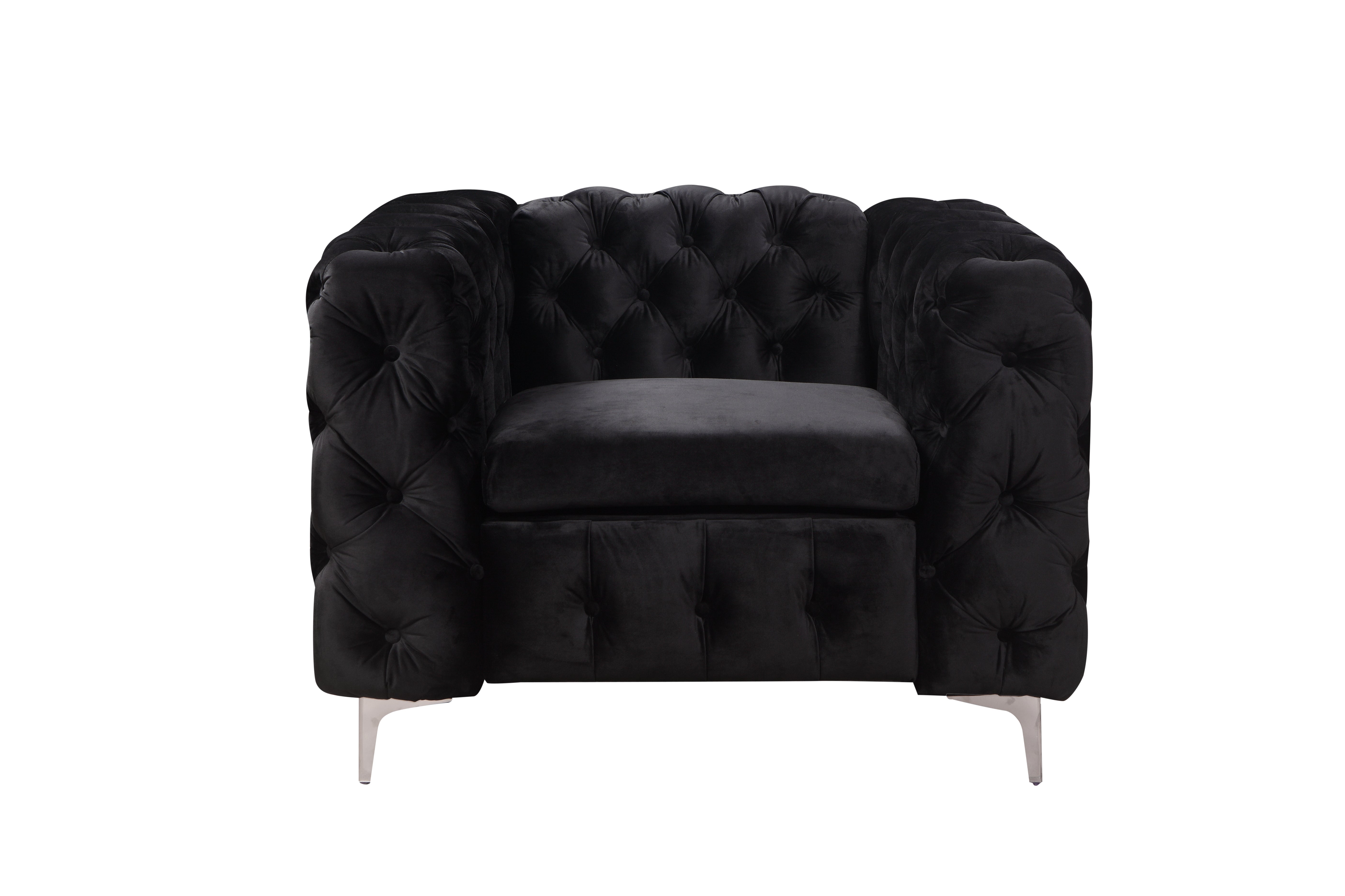 Premium Velvet Single Seater Sofa, Metal Legs, Button Tufted