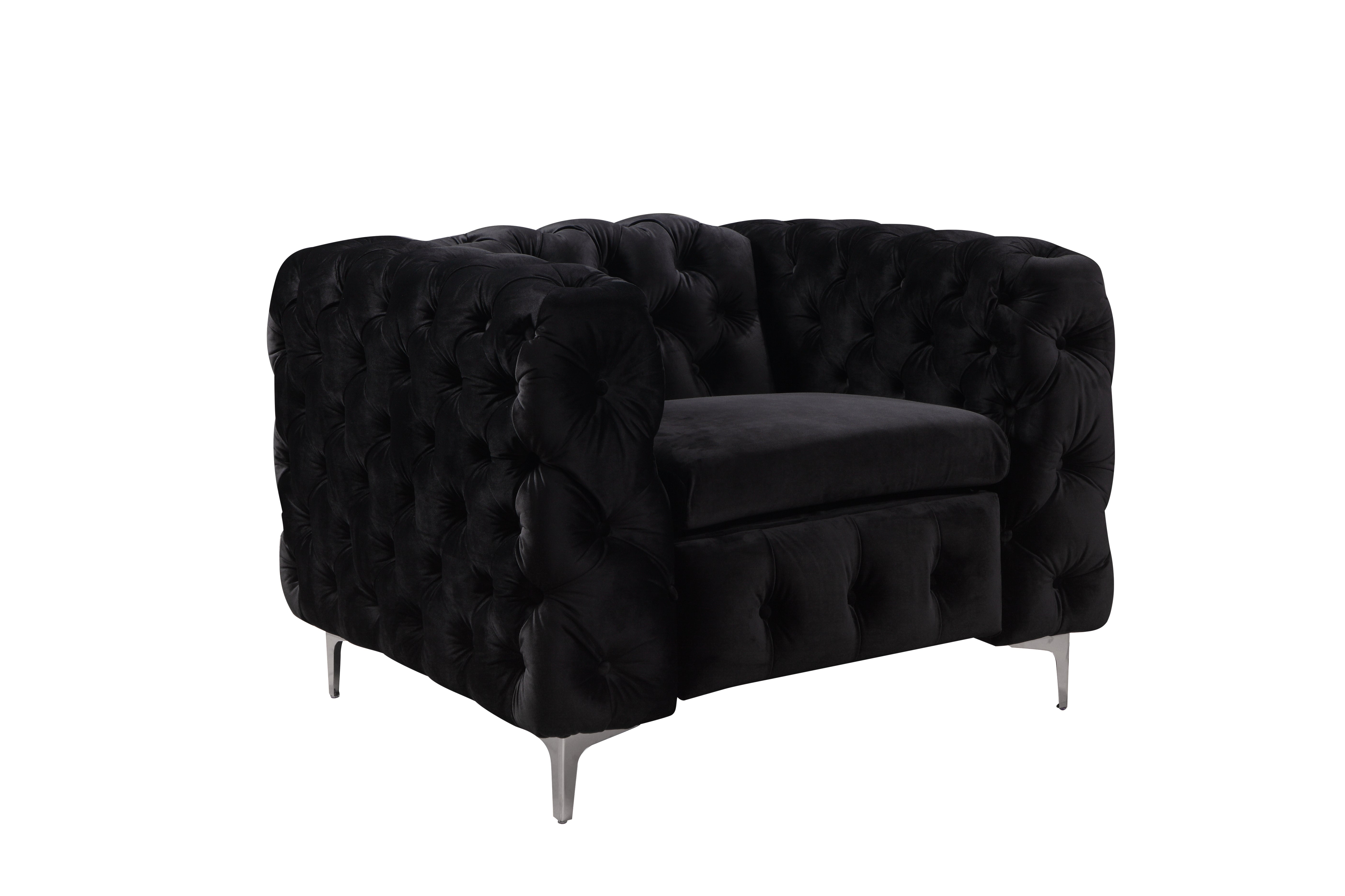 Premium Velvet Single Seater Sofa, Metal Legs, Button Tufted