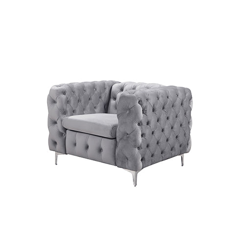 Single Seater Velvet Fabric Sofa, Sturdy Metal Legs