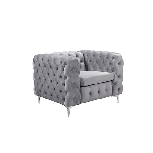 Single Seater Velvet Fabric Sofa, Sturdy Metal Legs