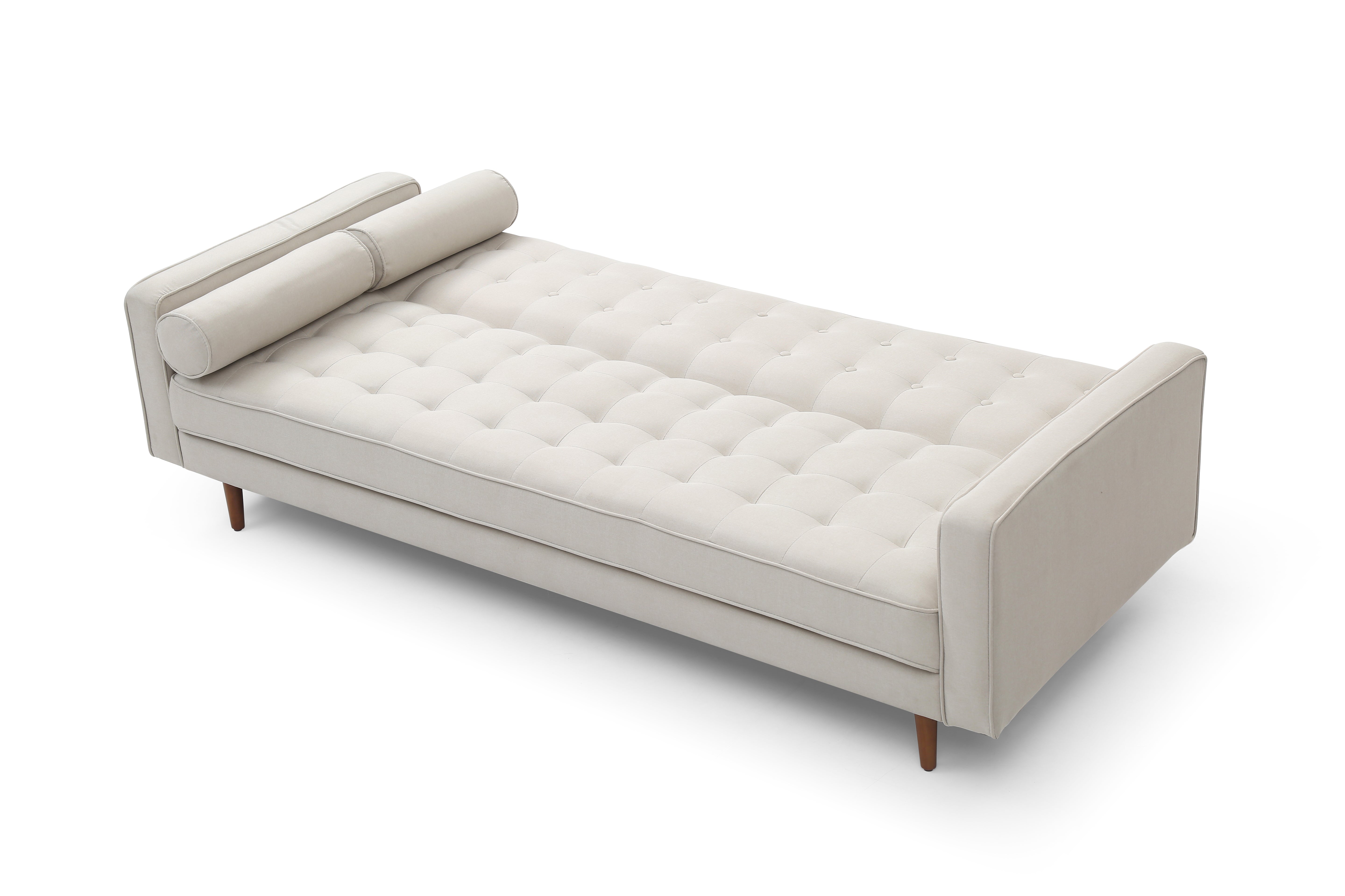 Cream Button Tufted 3 Seater Sofa Bed with Wood Legs